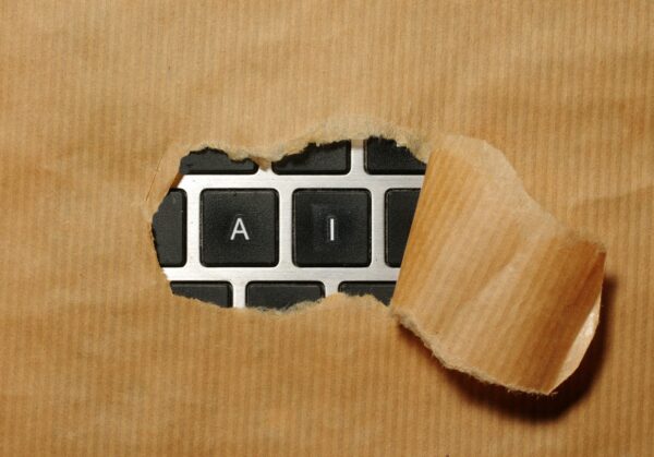 A piece of cardboard with a keyboard appearing through it