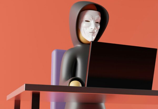 hacker typing on a laptop lego style